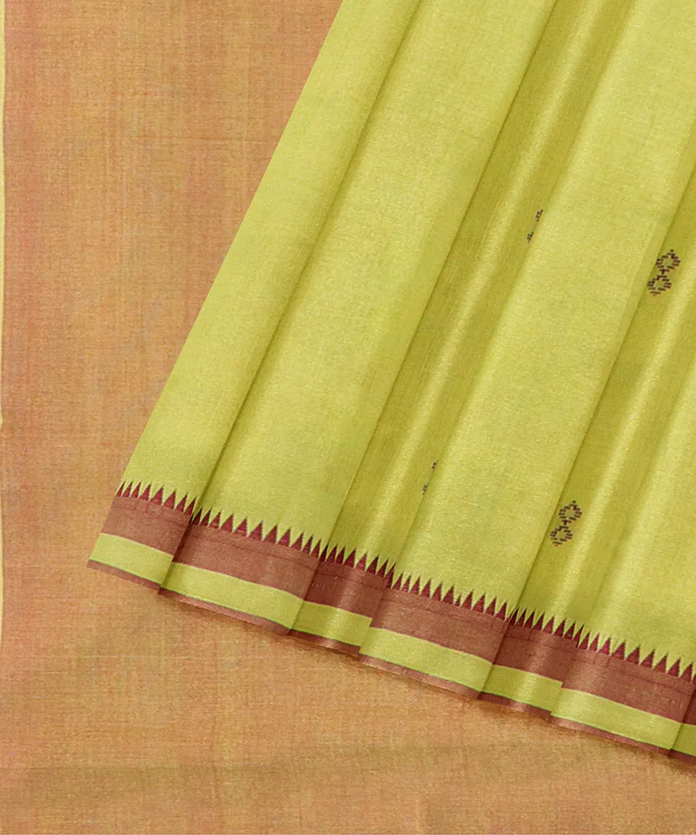 Lime green pink plain butta handwoven rajahmundry cotton saree