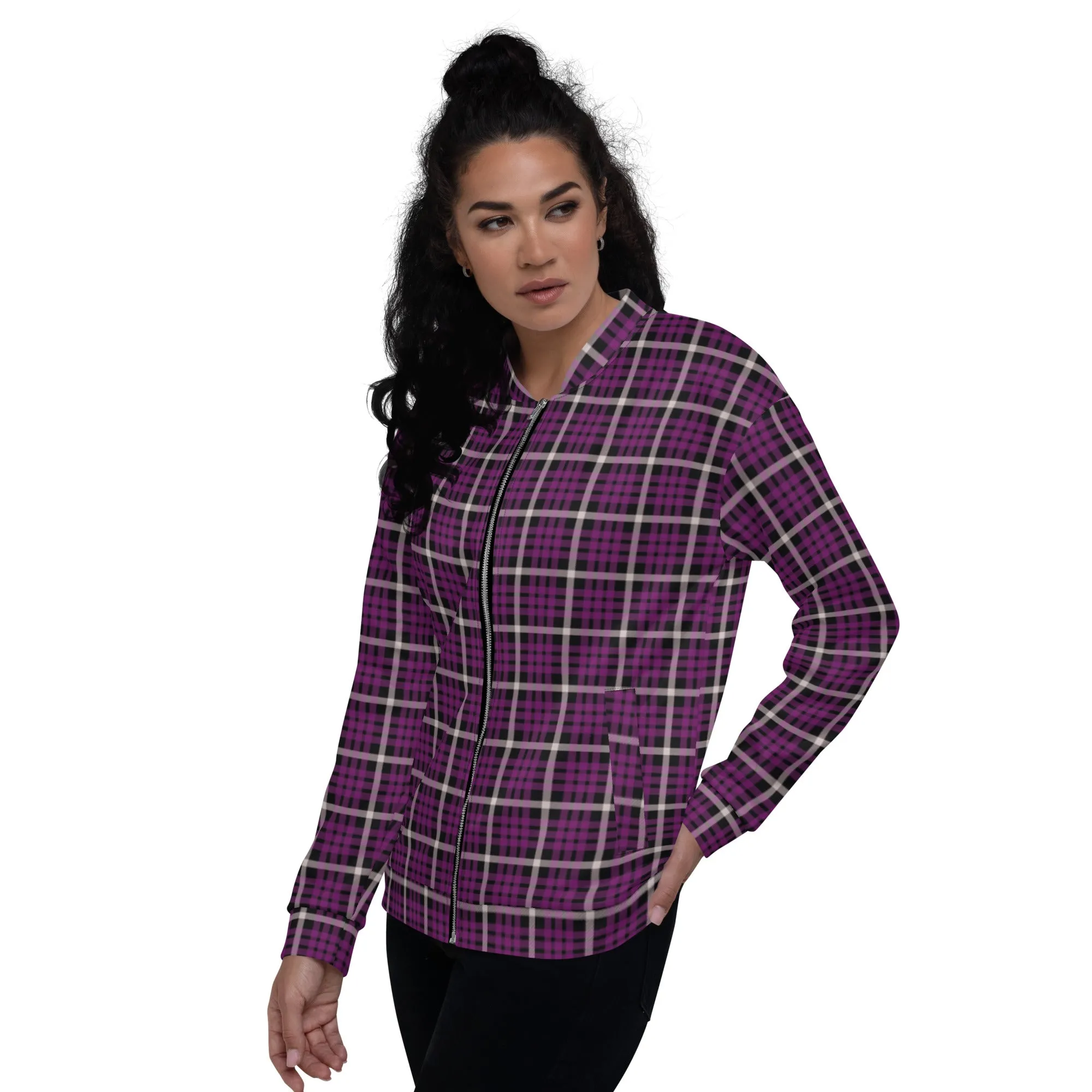 M Kemp Purple Plaid Unisex Bomber Jacket