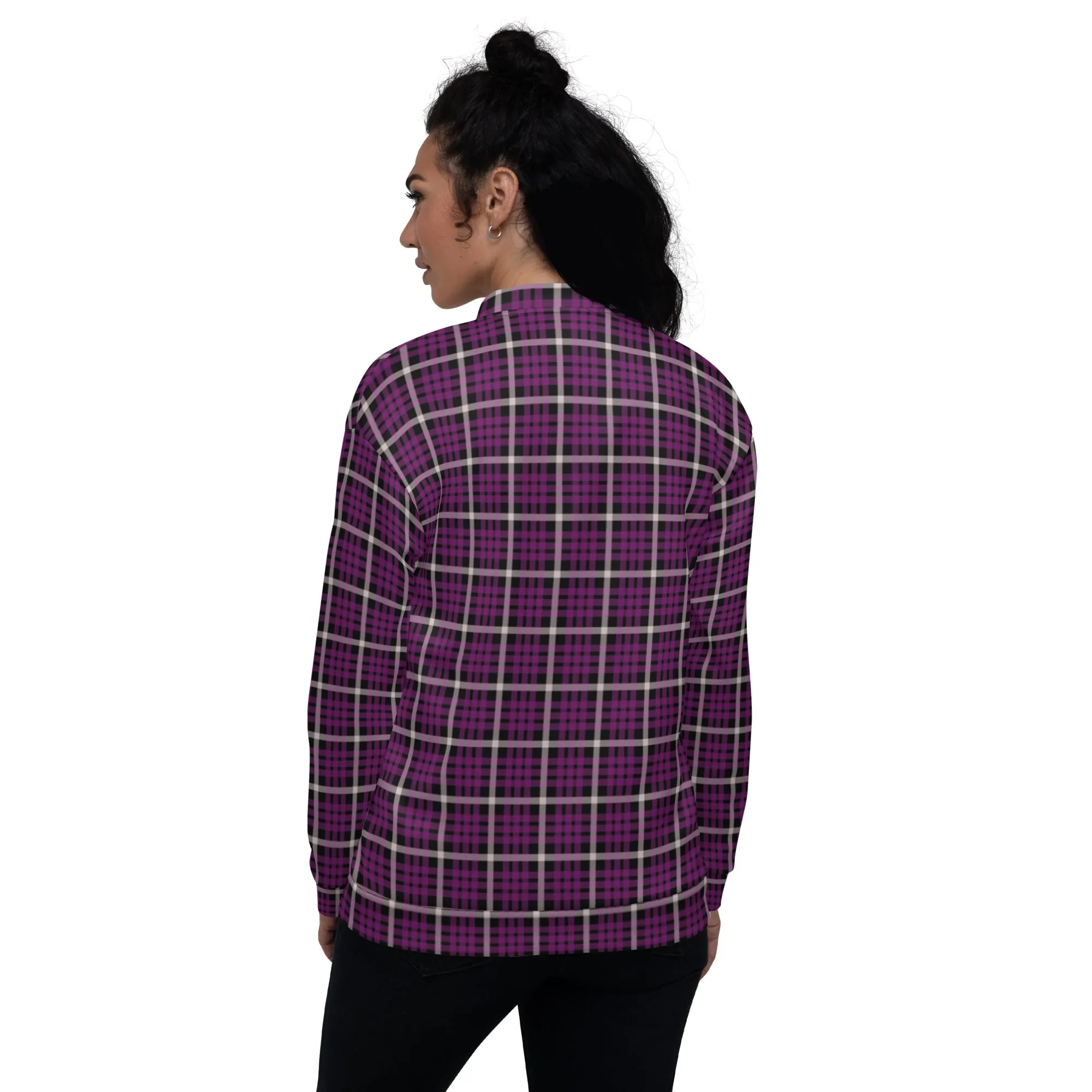 M Kemp Purple Plaid Unisex Bomber Jacket