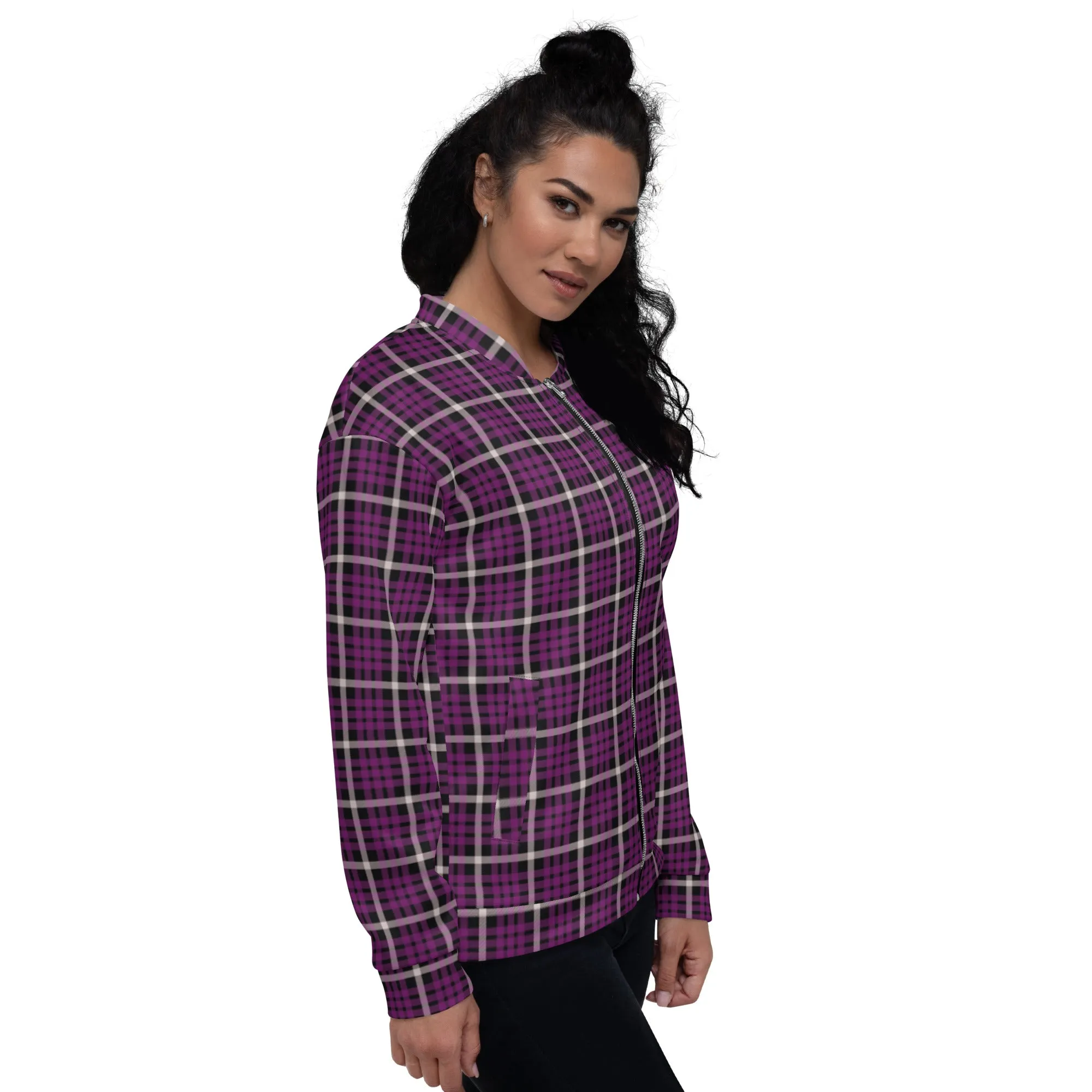 M Kemp Purple Plaid Unisex Bomber Jacket