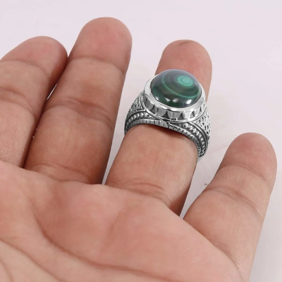 Malachite Ring Malachite Sterling Silver Ring Natural Malachite Gemstone 925 Sterling Silver Ring Handmade Ring Promise Silver Ring