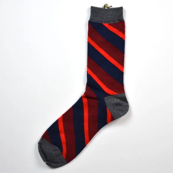 Marcomonde - Striped Socks Wool - Navy / Burgundy / Red