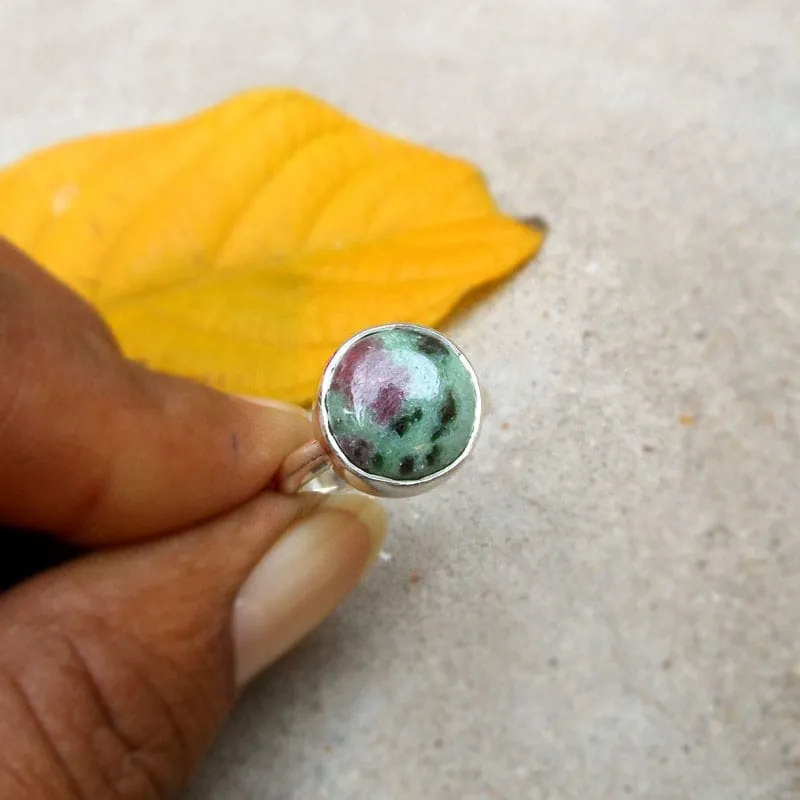 Natural Ruby Zoisite Ring, Round shape Ruby Zoisite gemstone ring Sterling Silver Ring Healing Gemstones Artisan Ring Ruby Silver Ring