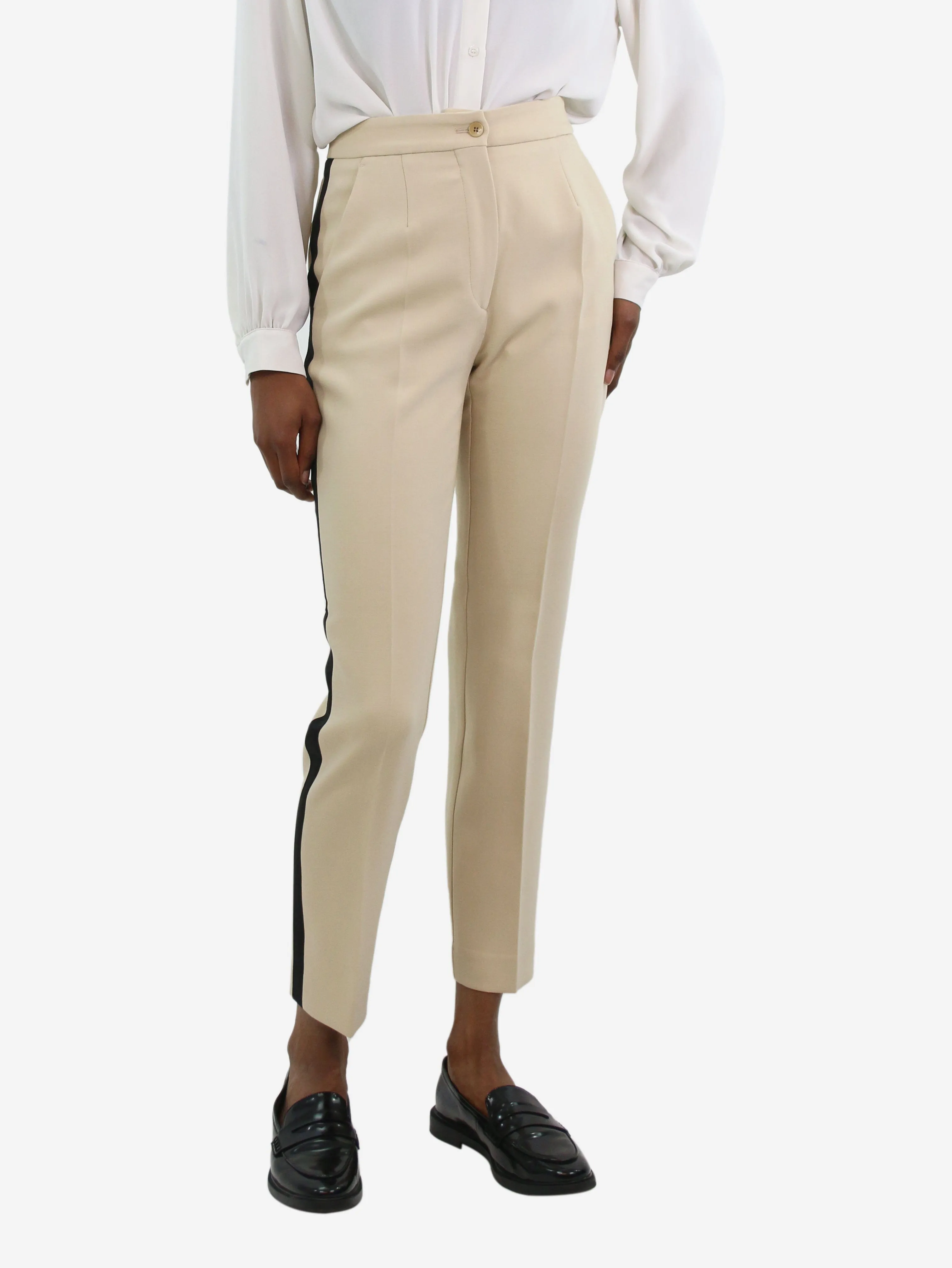 Neutral wool-blend side-stripe trousers - size IT 38