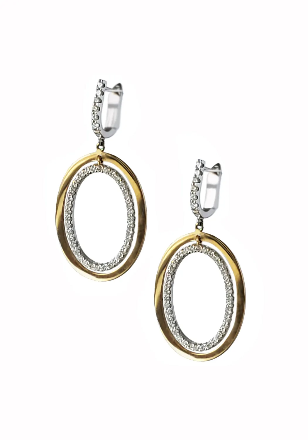 Oster Collection 14KYWG Double Oval Diamond Dangle Earrings