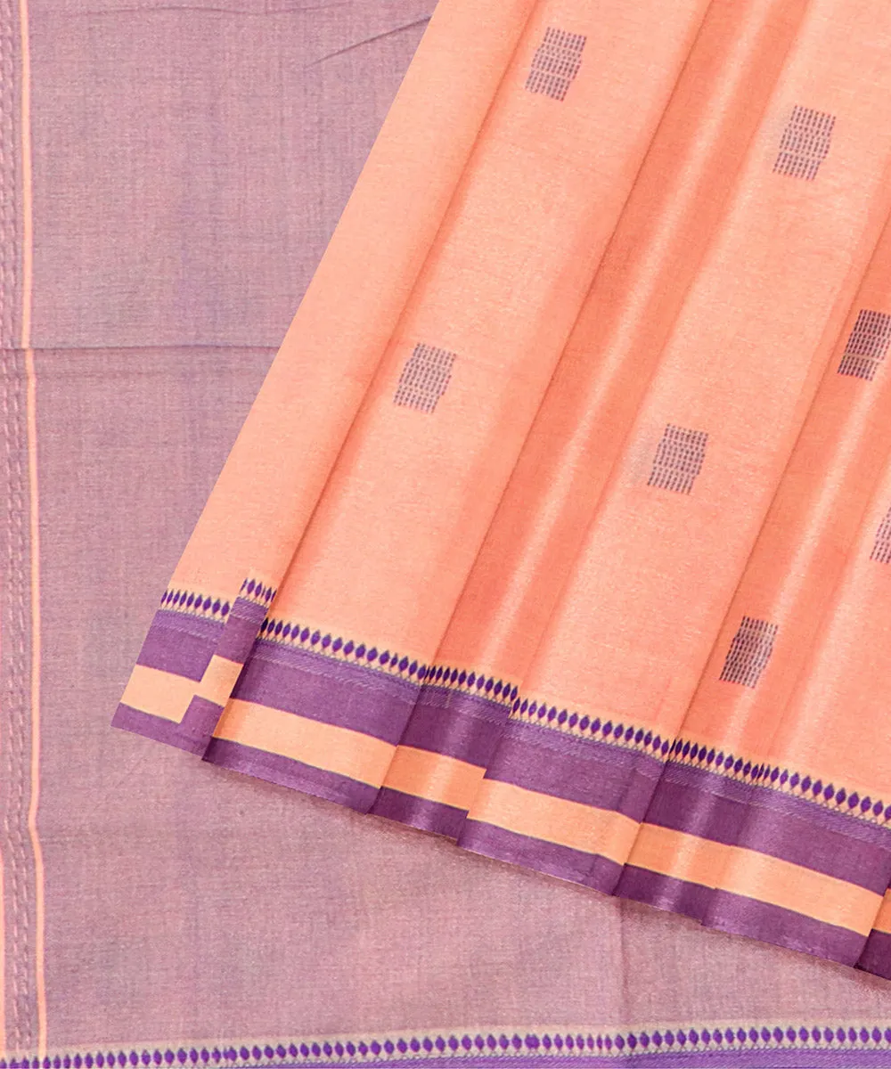 Peach plain butta rajahmundry cotton handwoven saree