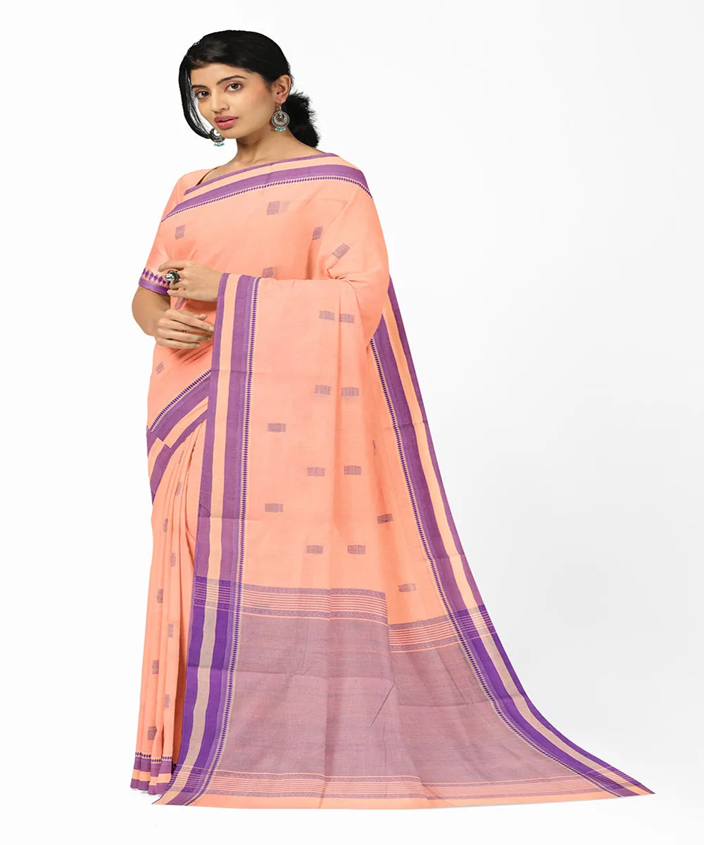 Peach plain butta rajahmundry cotton handwoven saree