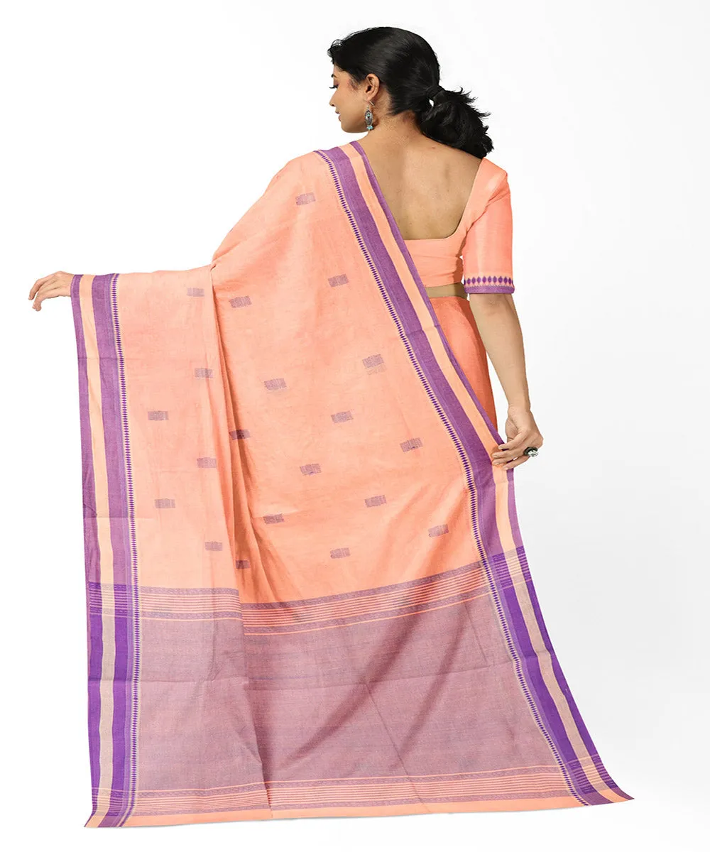 Peach plain butta rajahmundry cotton handwoven saree