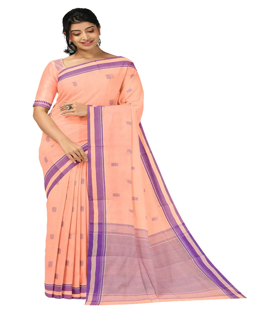 Peach plain butta rajahmundry cotton handwoven saree