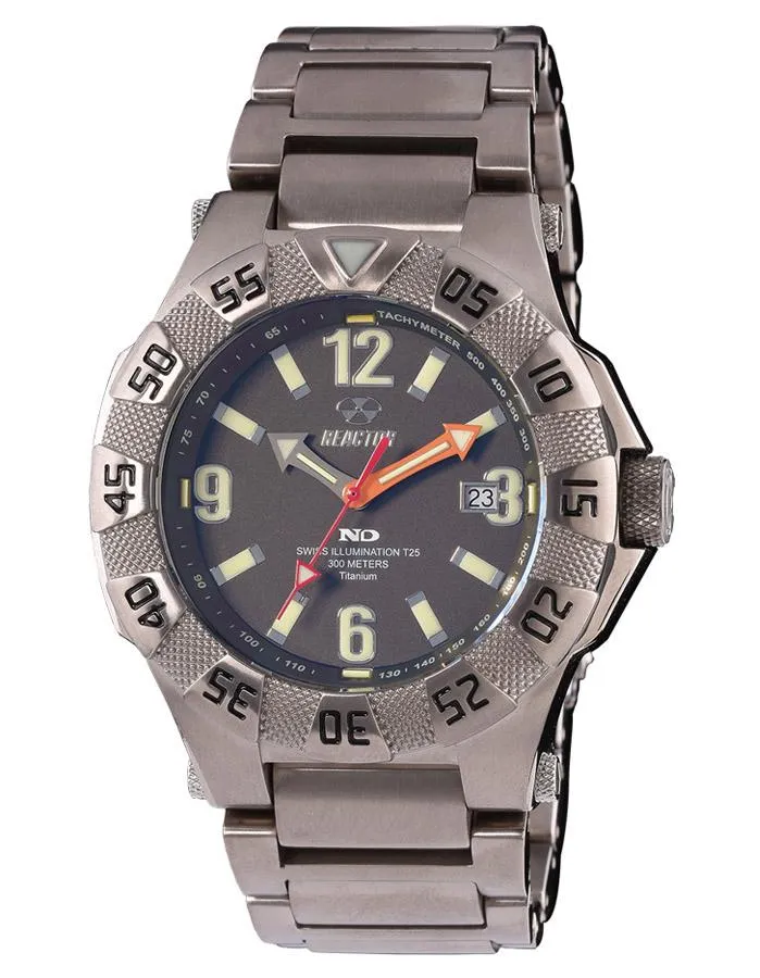 Reactor Mens Gamma 2 - Titanium Case & Bracelet - Smoke Dial - Never Dark - 300M