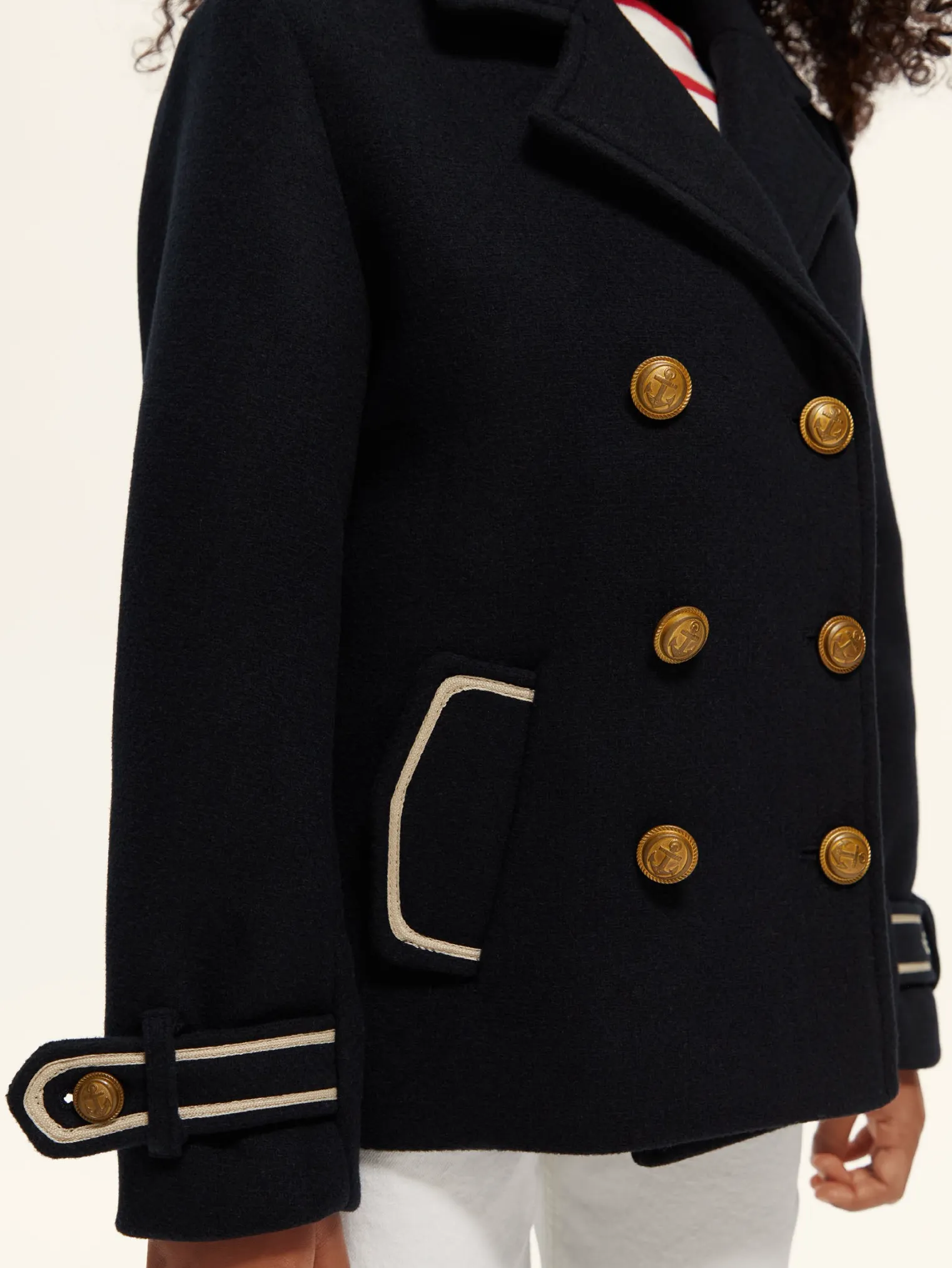 SCOTCH AND SODA FW23 Double Breasted Pea Coat Jacket with Marine Buttons Detail