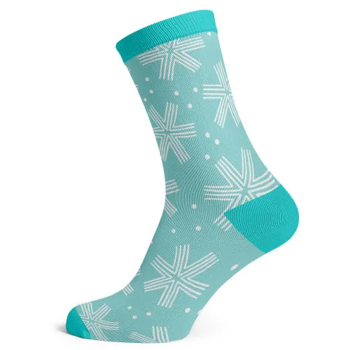 Teal Snowflake Cotton Socks for Small Feet