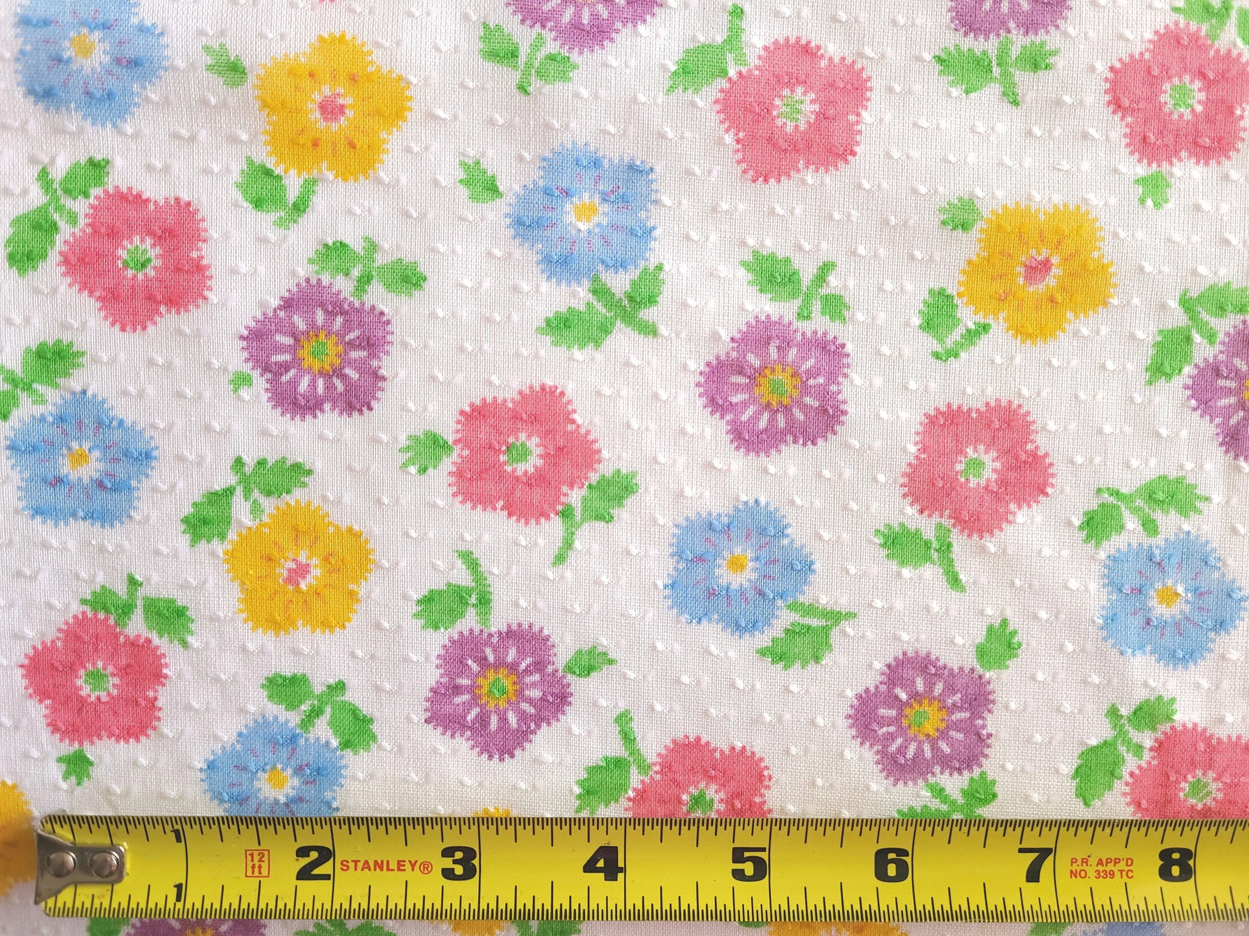 Vintage Fabric - Cotton - Dotted Swiss - Floral - Fabric Remnant - DSS409