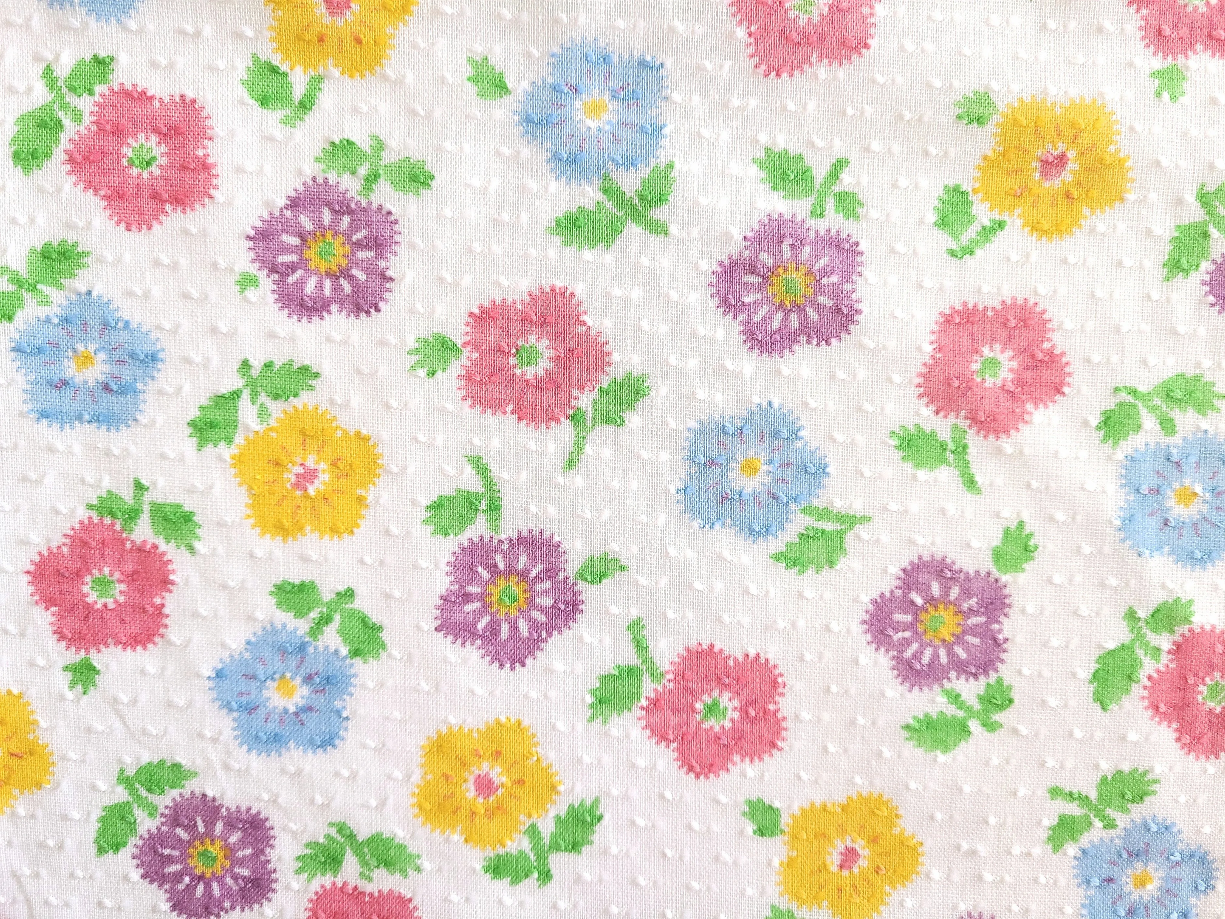 Vintage Fabric - Cotton - Dotted Swiss - Floral - Fabric Remnant - DSS409